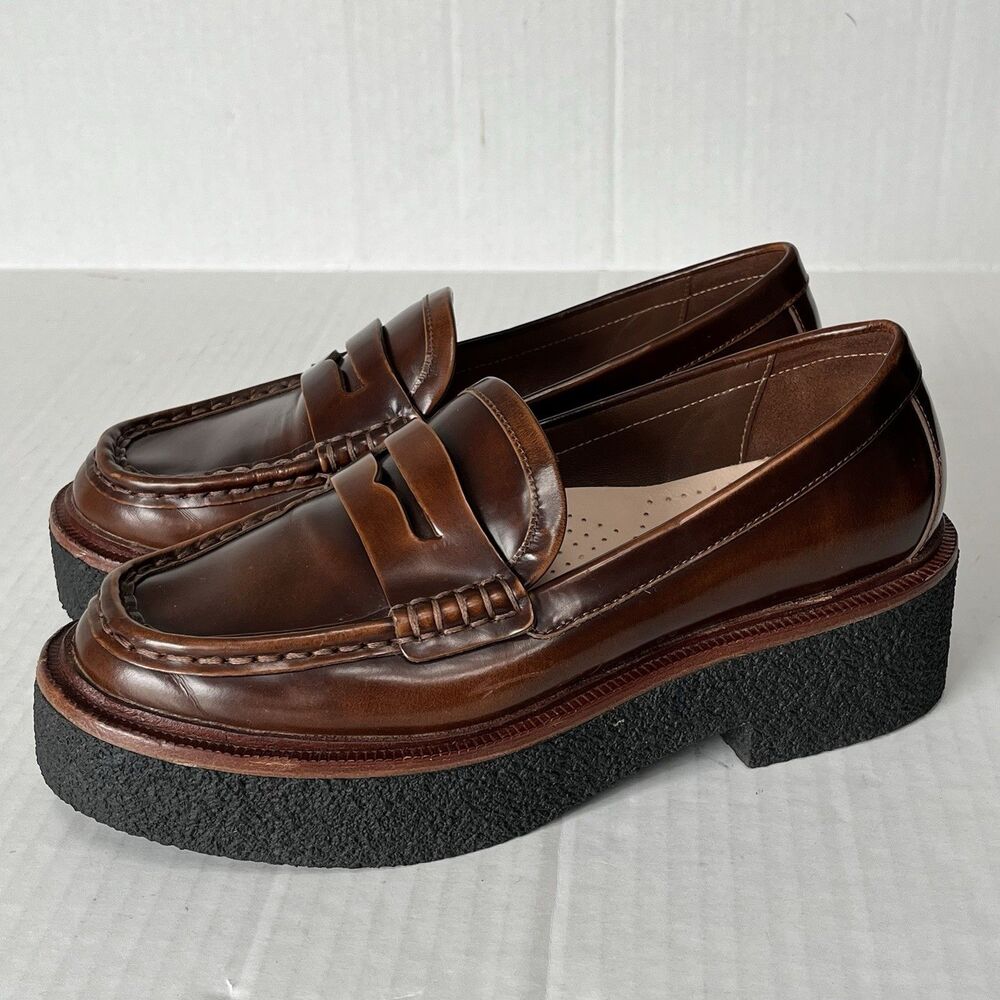 Loeffler Randall Rikki Platform Penny Loafers Wedge Lugged Sole Oxfords Size 7 - Picture 13 of 16